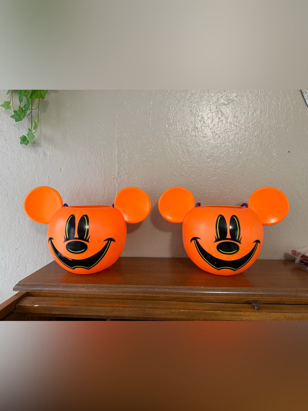 Disney Orange Mickey Ear Pumpkin Buckets - Set of 2